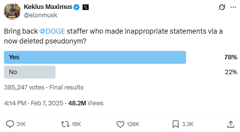 Elon Musk Reinstates Doge Employee Linked to Racist Posts